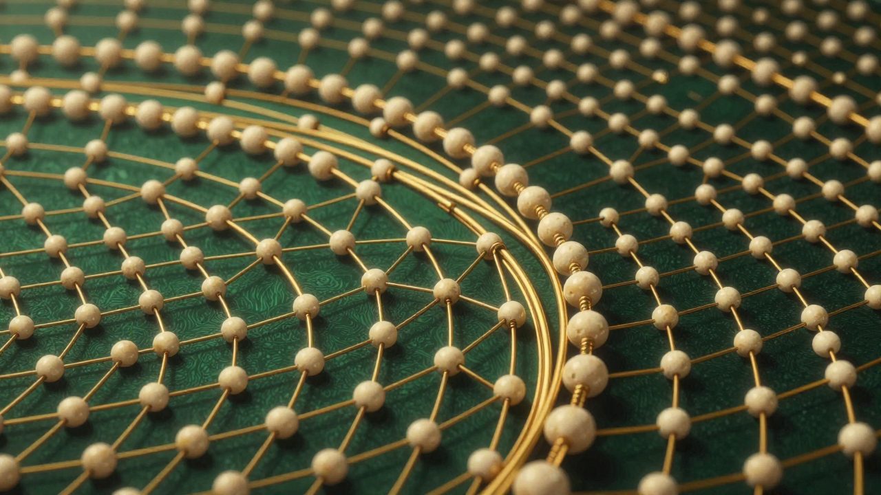 Abstract illustration of a lattice of ivory nodes joined by fine gold filaments, representing every feature available to switch on