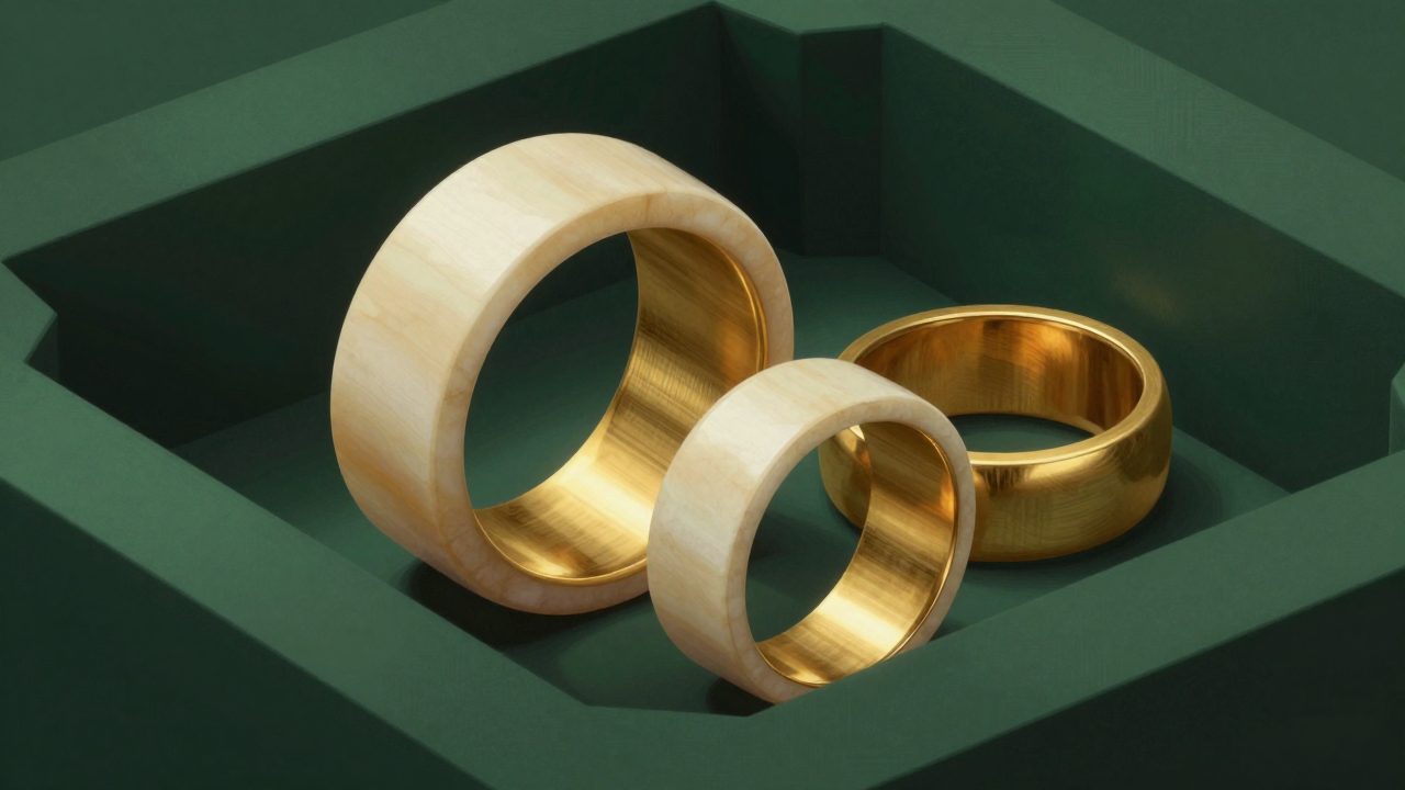 Abstract illustration of interlocking ivory and brushed gold rings seated in a recess, representing approvals recorded and held on file