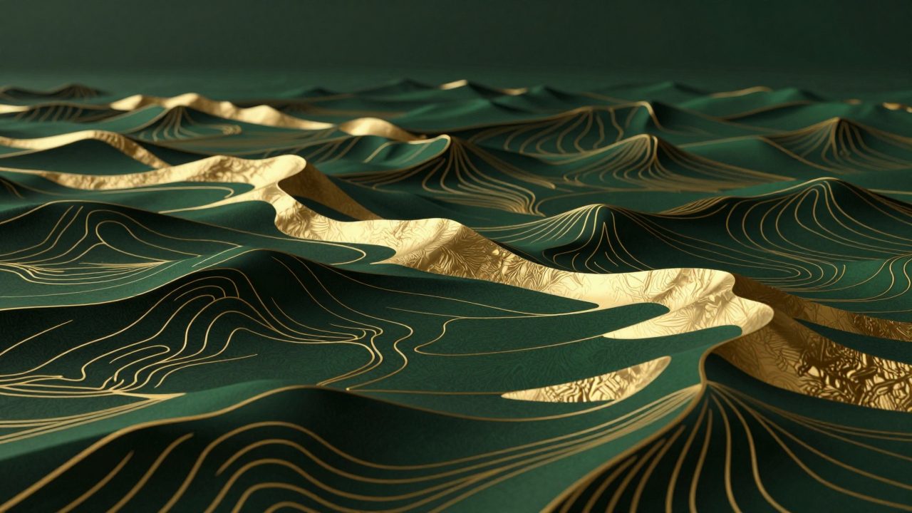 Abstract illustration of fine gold contour lines forming ridges and valleys, representing the figures a property ledger already produces